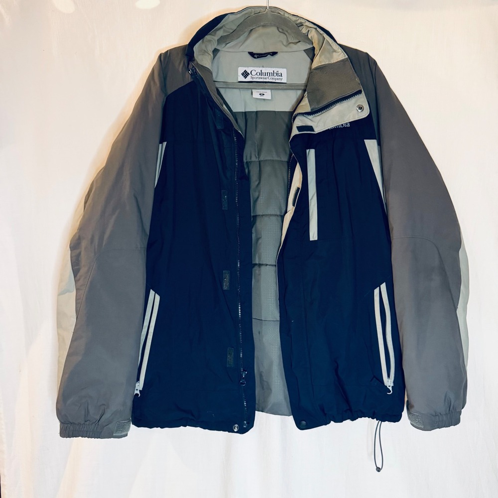 Columbia Sportswear Mens Navy Grey Colorblock Insulated Outdoor Jacket Medium